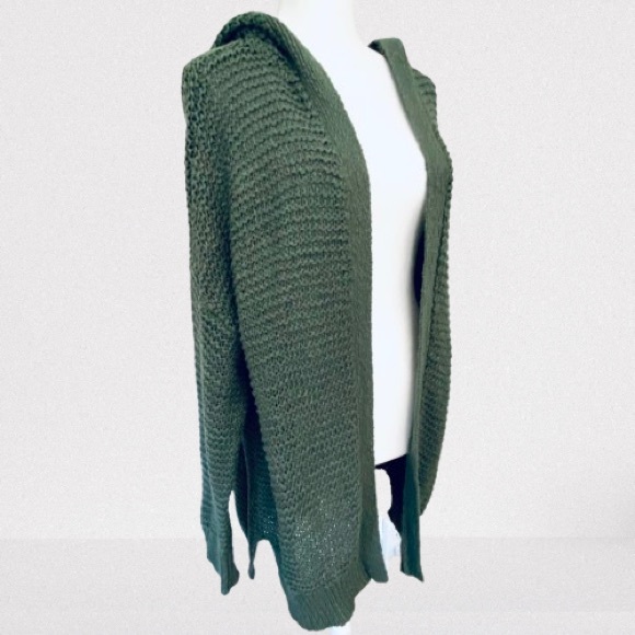 Cozy Hooded Sweater, Loose Knit, Dark Green, Size: M Aerie - Picture 8 of 12